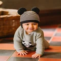 Bebe by Minihaha - Angus Stripe Pom Pom Knitted Beanie Babies Kids - Headwear (Charcoal Stripe) Angus Stripe Pom Pom Knitted Beanie - Babies-Kids
