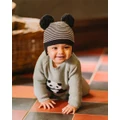 Bebe by Minihaha - Angus Stripe Pom Pom Knitted Beanie Babies Kids - Headwear (Charcoal Stripe) Angus Stripe Pom Pom Knitted Beanie - Babies-Kids