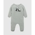 Bebe by Minihaha - Angus Panda Knitted Romper Babies - Longsleeve Rompers (Dusky Sage) Angus Panda Knitted Romper - Babies