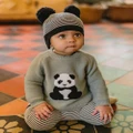 Bebe by Minihaha - Angus Panda Knitted Jumper Babies - Jumpers (Dusky Sage) Angus Panda Knitted Jumper - Babies