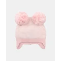 Bebe by Minihaha - Ciara Stripe Pom Pom Knitted Beanie Babies Kids - Headwear (Pink Stripe) Ciara Stripe Pom Pom Knitted Beanie - Babies-Kids