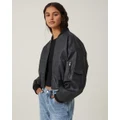 Cotton On - Faux Leather Cropped Bomber Jacket - Coats & Jackets (Black) Faux Leather Cropped Bomber Jacket