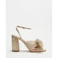 Loeffler Randall - Camellia Pleated Knot Heeled Sandal With Ankle Strap - Sandals (Platinum Lame) Camellia Pleated Knot Heeled Sandal With Ankle Strap