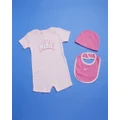 Nike - 3 Piece Romper, Hat and Bib Set Babies - Shortsleeve Rompers (Pink Foam) 3-Piece Romper, Hat and Bib Set - Babies