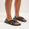 AERE - Padded Leather Crossover Sandals - Sandals (Black) Padded Leather Crossover Sandals