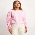 AERE - Organic Cotton Ruched Sleeve Top - Tops (Soft Pink) Organic Cotton Ruched Sleeve Top