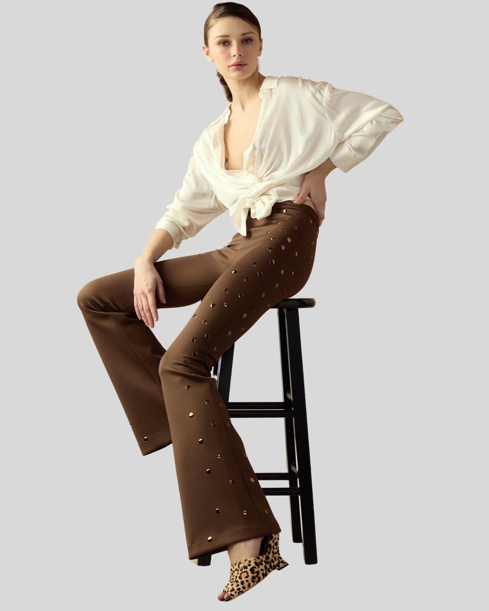 Cynthia Rowley - bonded studded pants - Pants (Brown) bonded studded pants