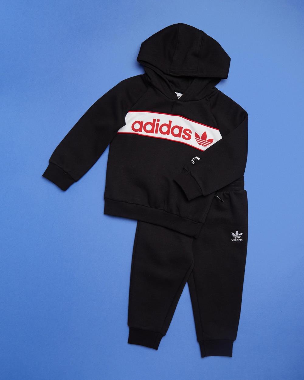 adidas Originals - Hoodie Set Babies Kids - Trackwear Sets (Black & Better Scarlet) Hoodie Set - Babies-Kids