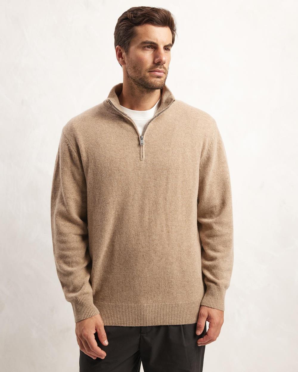AERE - Premium Wool Half Zip Sweater - Sweats (Oat) Premium Wool Half-Zip Sweater