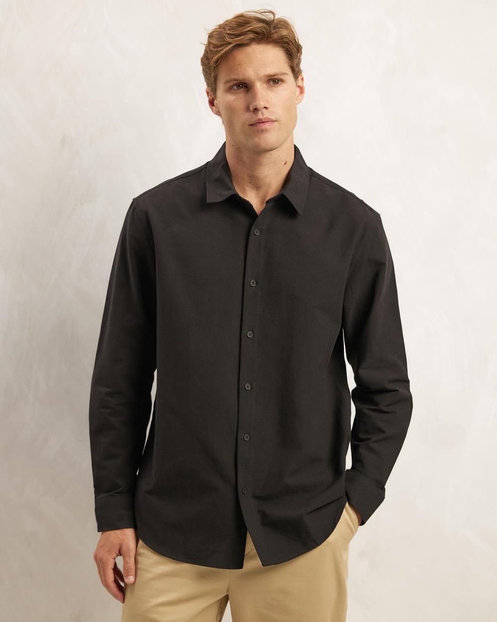 AERE - Organic Cotton Button Down Shirt - Shirts & Polos (Black) Organic Cotton Button Down Shirt