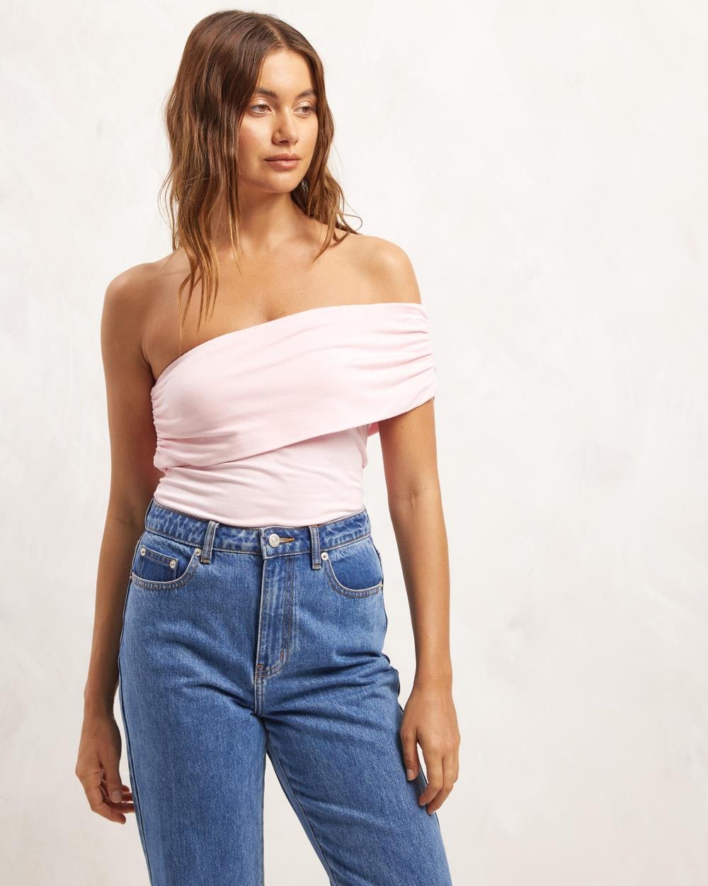 AERE - One Shoulder Fitted Top - Tops (Soft Pink) One Shoulder Fitted Top
