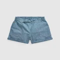 Polo Ralph Lauren - Cotton Chambray Camp Shorts ICONIC EXCLUSIVE Kids - Denim (Indigo) Cotton Chambray Camp Shorts - ICONIC EXCLUSIVE - Kids