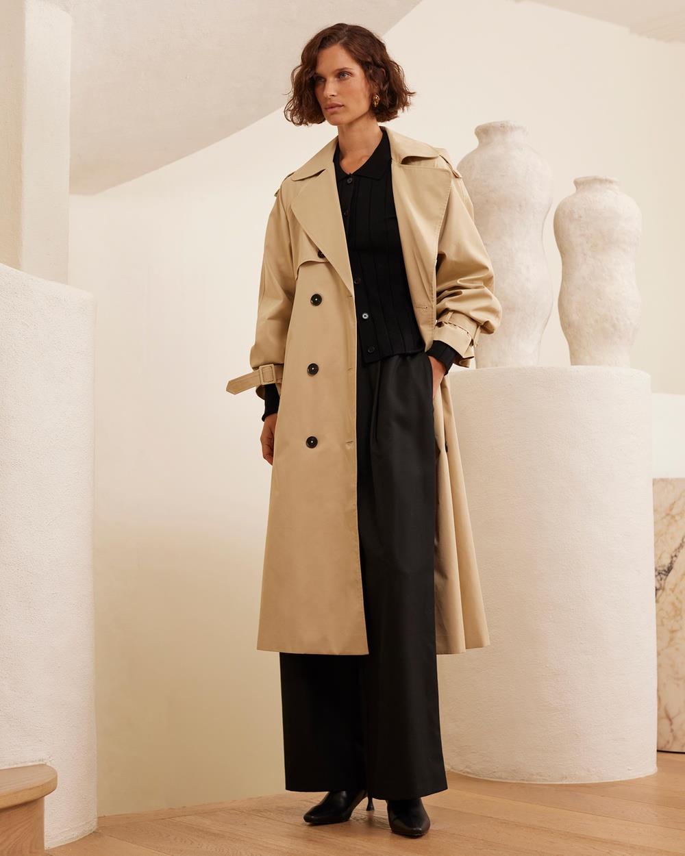 AERE - Organic Cotton Classic Belted Trench Coat - Trench Coats (Neutral) Organic Cotton Classic Belted Trench Coat