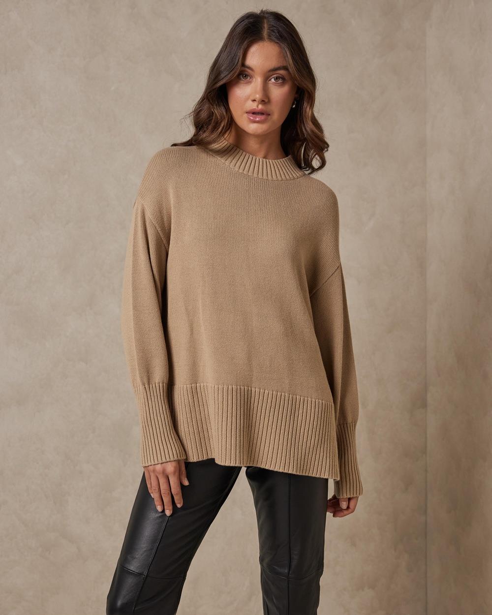 AERE - Organic Cotton Relaxed Jumper - Jumpers & Cardigans (Sable) Organic Cotton Relaxed Jumper