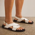 AERE - Recycled Denim Crossover Sandals - Sandals (Ecru Denim) Recycled Denim Crossover Sandals