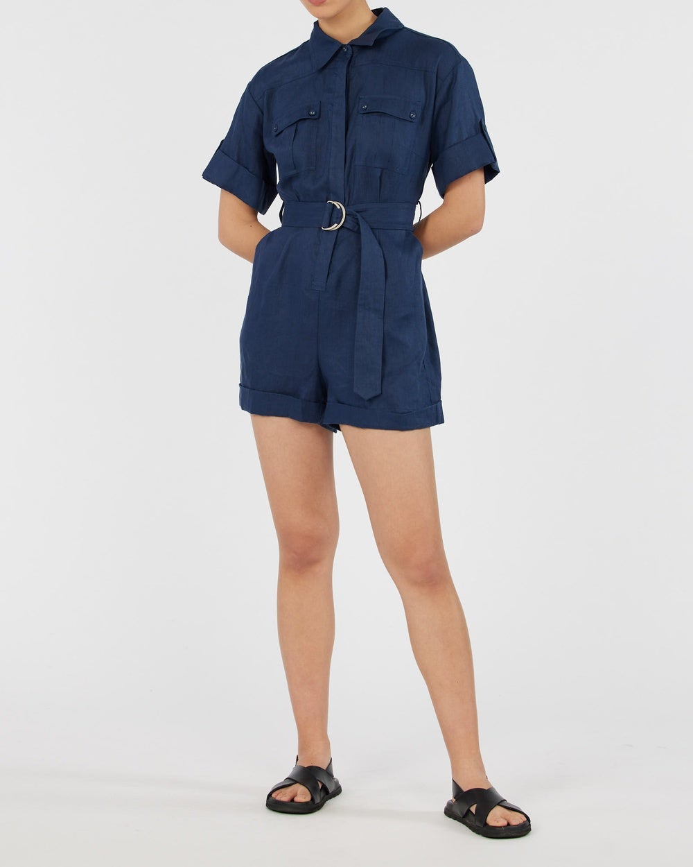 Amelius - Surreal Linen Playsuit - Jumpsuits & Playsuits (Navy) Surreal Linen Playsuit