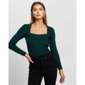 Atmos&Here - Quinn Wool Blend Square Neck Knit Top - Tops (Forest Green) Quinn Wool Blend Square Neck Knit Top