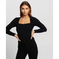 Atmos&Here - Quinn Wool Blend Square Neck Knit Top - Tops (Black) Quinn Wool Blend Square Neck Knit Top