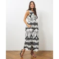 Atmos&Here Maternity - Tina X A&H Caribbean One Shoulder Linen Blend Dress - Printed Dresses (Black Palm Tropics) Tina X A&H - Caribbean One Shoulder Linen Blend Dress