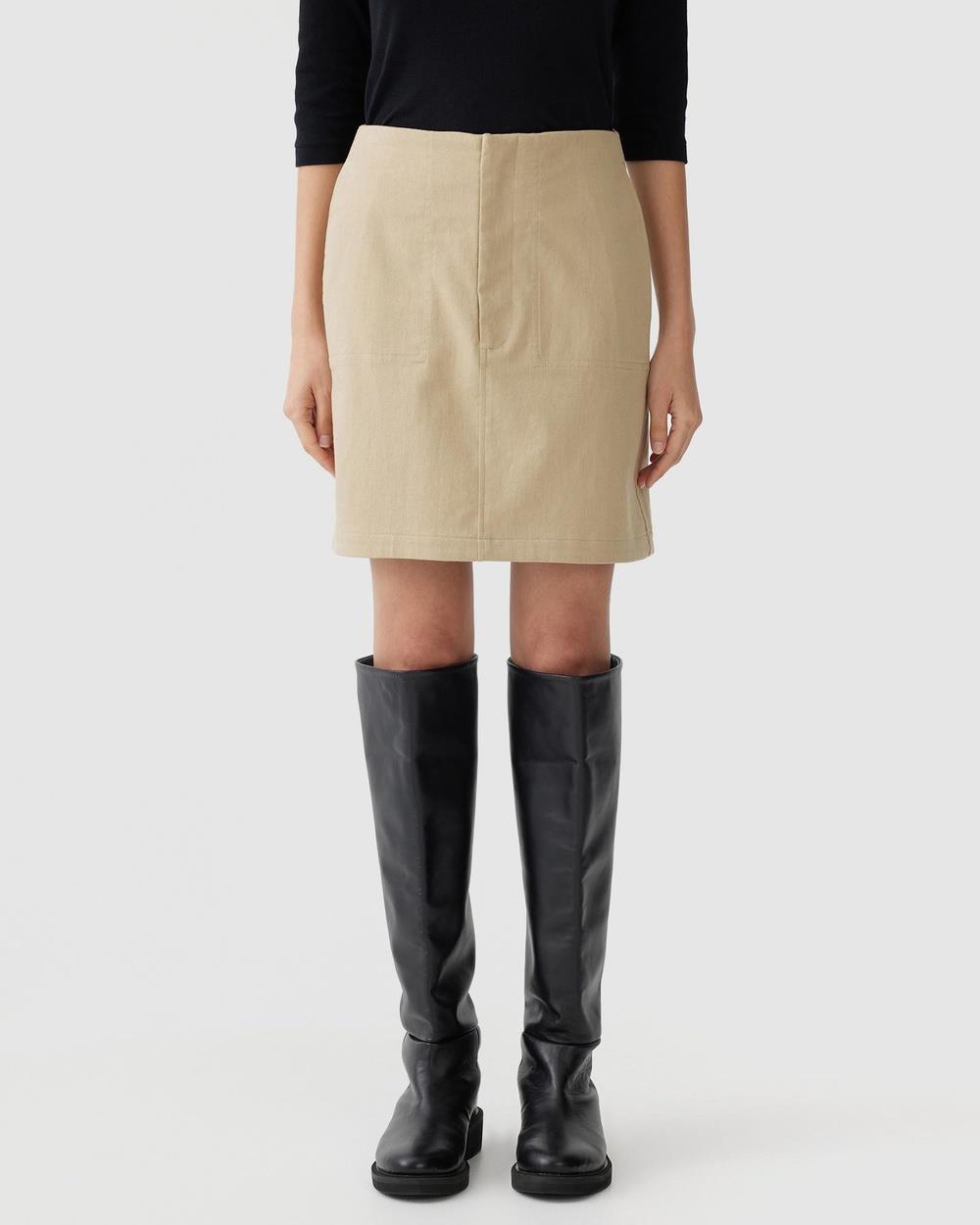 bassike - Cotton Twill Utility Mini Skirt - Skirts (Tan) Cotton Twill Utility Mini Skirt