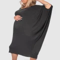 B Free Intimate Apparel - Maternity Bamboo V Neck Draped Dress - Sleepwear (Black) Maternity Bamboo V Neck Draped Dress