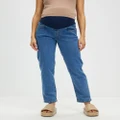 Cotton On Maternity - Maternity Straight Stretch Jeans Over Belly - High-Waisted (Sea Blue) Maternity Straight Stretch Jeans Over Belly