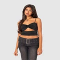 EDIKTED - Twist Front Gathered Cut Out Tank Top - Tops (BLACK) Twist Front Gathered Cut Out Tank Top