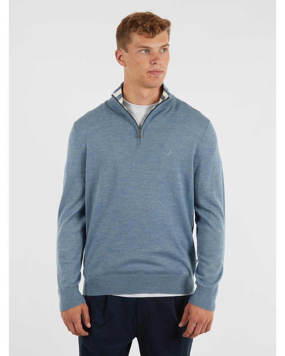 NAUTICA - Merino Wool ¼ Zip Sweater - Jumpers & Cardigans (BLUE) Merino Wool ¼ Zip Sweater