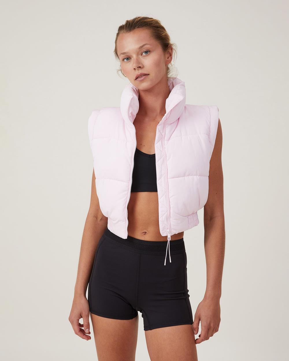 Cotton On Body - The Mother Puffer Panelled Crop Vest - Coats & Jackets (PINK) The Mother Puffer Panelled Crop Vest
