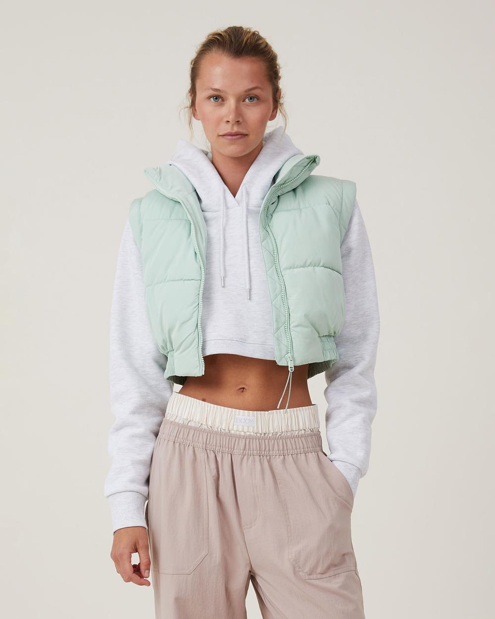 Cotton On Body - The Mother Puffer Panelled Crop Vest - Coats & Jackets (GREEN) The Mother Puffer Panelled Crop Vest
