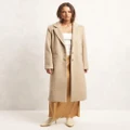 AERE - Wool Blend Lapel Collar Walnut Marle Longline Coat - Coats & Jackets (Walnut Marle) Wool Blend Lapel Collar Walnut Marle Longline Coat