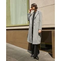 AERE - Wool Blend Lapel Collar Textured Grey Marle Longline Coat - Coats & Jackets (Grey Marle) Wool Blend Lapel Collar Textured Grey Marle Longline Coat