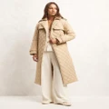 AERE - Quilted Padded Adjustable Belt Trench Coat - Trench Coats (Neutral) Quilted Padded Adjustable Belt Trench Coat