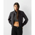 Bershka - Faux Leather Jacket - Coats & Jackets (Black) Faux Leather Jacket
