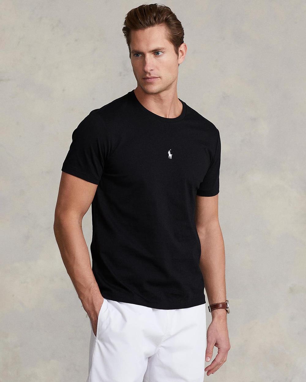 Polo Ralph Lauren - Custom Slim Fit Jersey Crewneck T Shirt - Clothing (Black) Custom Slim Fit Jersey Crewneck T-Shirt