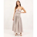 AERE - Organic Cotton Frill Detail Halter Dress - Dresses (Natural Stripe) Organic Cotton Frill Detail Halter Dress