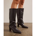 AERE - Knee High Slouch Leather Boots - Knee-High Boots (Black) Knee High Slouch Leather Boots