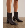AERE - Contrast Heel Leather Ankle Boots - Boots (Black) Contrast Heel Leather Ankle Boots