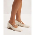 AERE - Leather Mary Jane Heels - Mid-low heels (Cream) Leather Mary Jane Heels