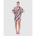LEO LIN - Gabriella Puff Sleeve Mini Dress Tiger Print in Pink - Dresses (Tiger Print in Pink) Gabriella Puff Sleeve Mini Dress - Tiger Print in Pink