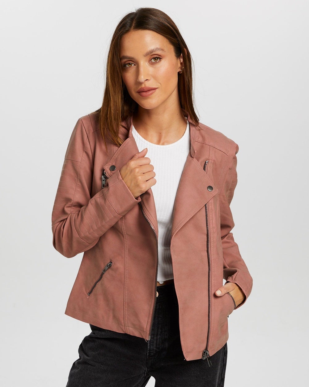 ONLY - Ava Faux Leather Biker - Coats & Jackets (Ash Rose) Ava Faux Leather Biker