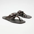 AERE - Leather Crossover Flat Slides - Sandals (Dark Brown) Leather Crossover Flat Slides