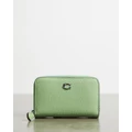 Coach - Polished Pebble Leather Essential Small Zip Around Card Case - Wallets (Pale Pistachio) Polished Pebble Leather Essential Small Zip Around Card Case