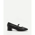 AERE - Leather Mary Jane Heels - Mid-low heels (Black) Leather Mary Jane Heels