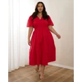 Atmos&Here Curvy - Jasmine Linen Blend Midi Dress - Clothing (Poppy Red) Jasmine Linen Blend Midi Dress