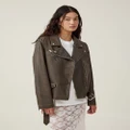 Cotton On - Roman Faux Leather Biker Jacket - Coats & Jackets (BROWN) Roman Faux Leather Biker Jacket