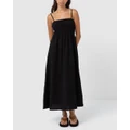 Rhythm - Classic Shirred Midi Dress - Dresses (Black) Classic Shirred Midi Dress