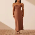 Shona Joy - Luxe Strapless Ruched Bodice Midi Dress - Dresses (Mocha) Luxe Strapless Ruched Bodice Midi Dress