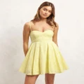 AERE - Organic Cotton Broderie Mini Dress - Dresses (Lemon Broderie) Organic Cotton Broderie Mini Dress