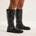 AERE - Chunky Buckle Knee High Leather Boots - Knee-High Boots (Black) Chunky Buckle Knee High Leather Boots